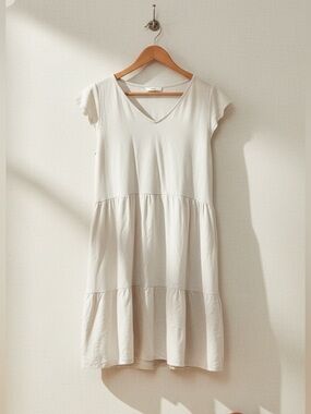 Devoted Linen Blend Flutter Sleeve Tiered Dress Size L